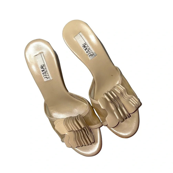 Monica Magli Tan Flutter Mesh Inset Slip-on Wooden Wedged Sandals 6 Women’s - Picture 12 of 12